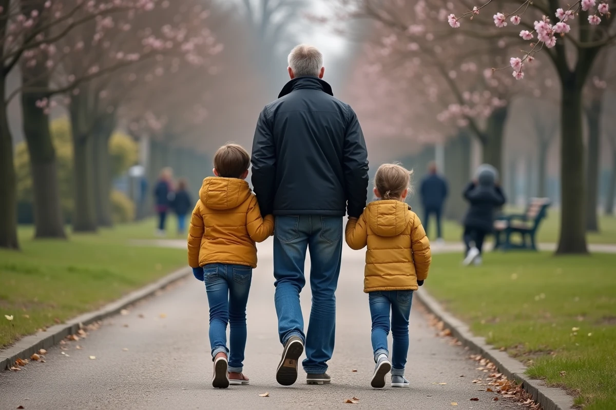 Alain Bauer et ses enfants dans un parc en plein air