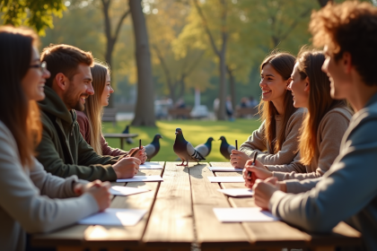 Groupe d'amis jouant à un jeu de société en plein air