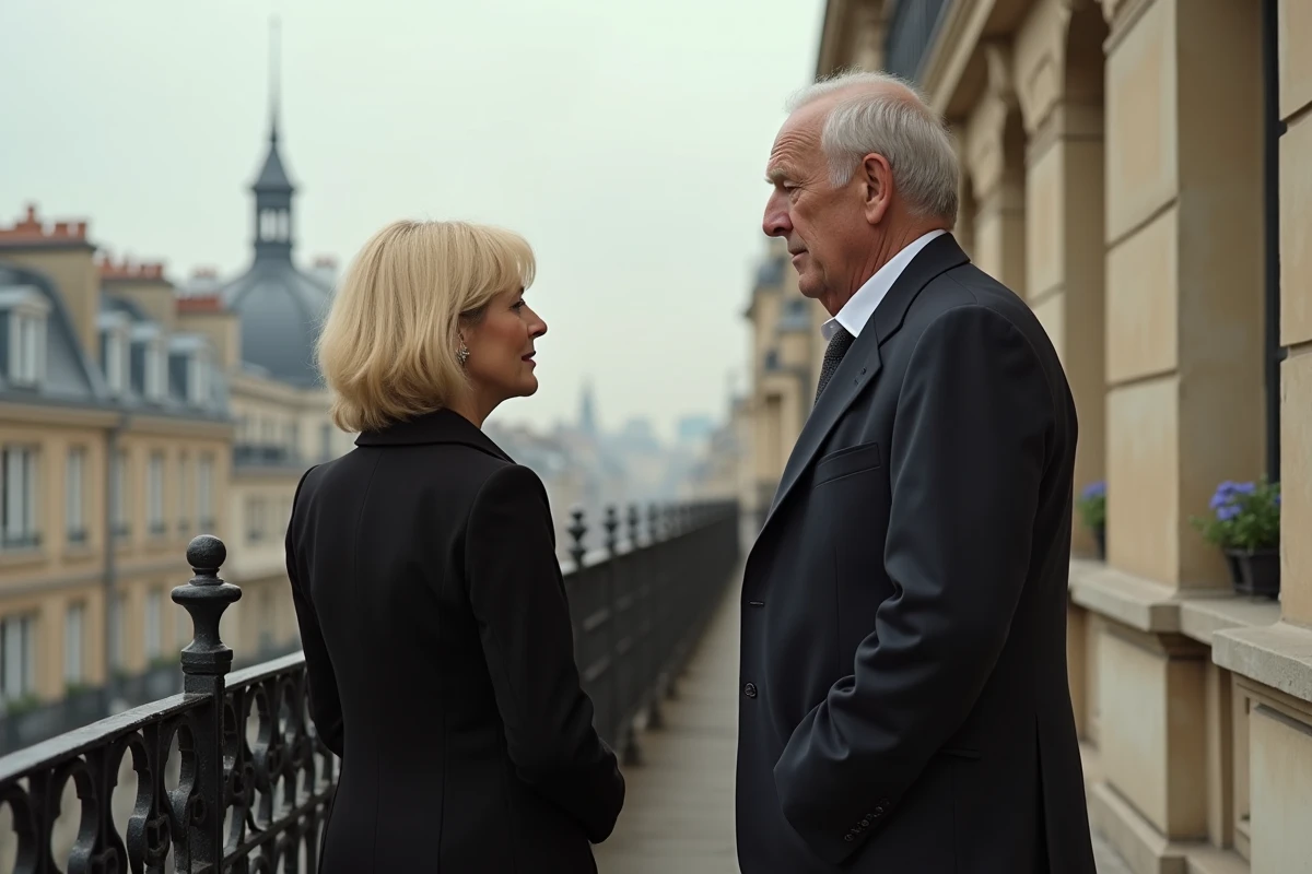 Femme &eacute;l&eacute;gante sur balcon parisien avec vue urbaine