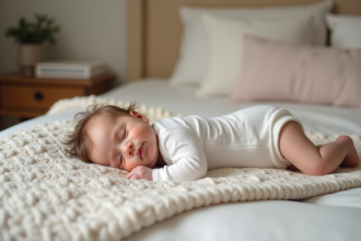 Bebe endormi paisiblement dans sa chambre douce et chaleureuse