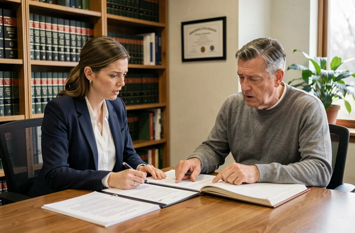 Une avocate et son client examinent ensemble un dossier juridique lors d'un changement de représentation légale en cours de procédure