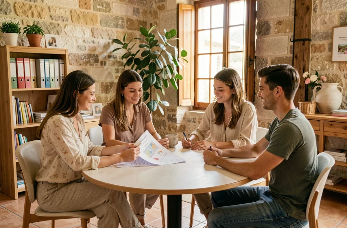 Des conseillères de La Compagnie des Familles Aix-en-Provence discutent d'un plan de garde avec des parents