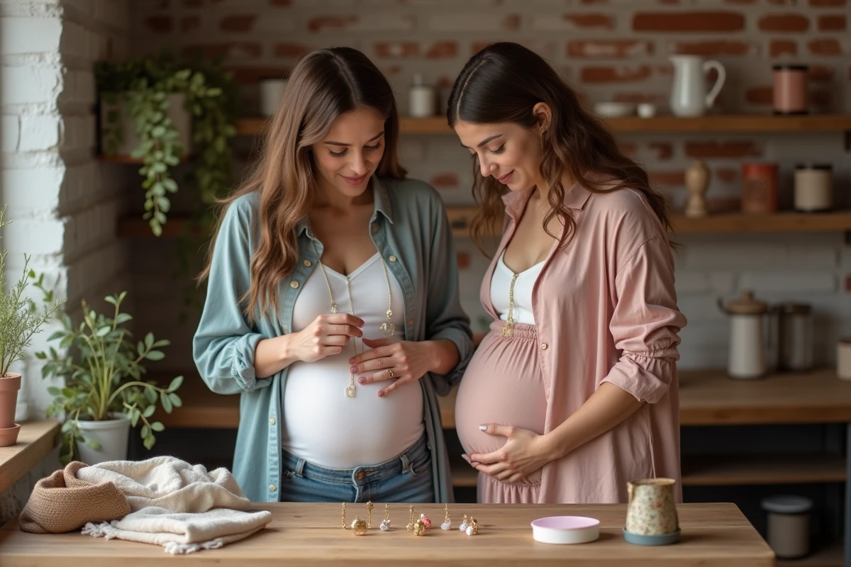 Deux femmes enceintes comparant des bolas de grossesse