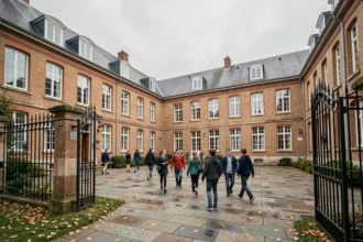 Vue générale d'un campus scolaire privé dans le Pas-de-Calais avec une architecture en brique typique du nord de la France