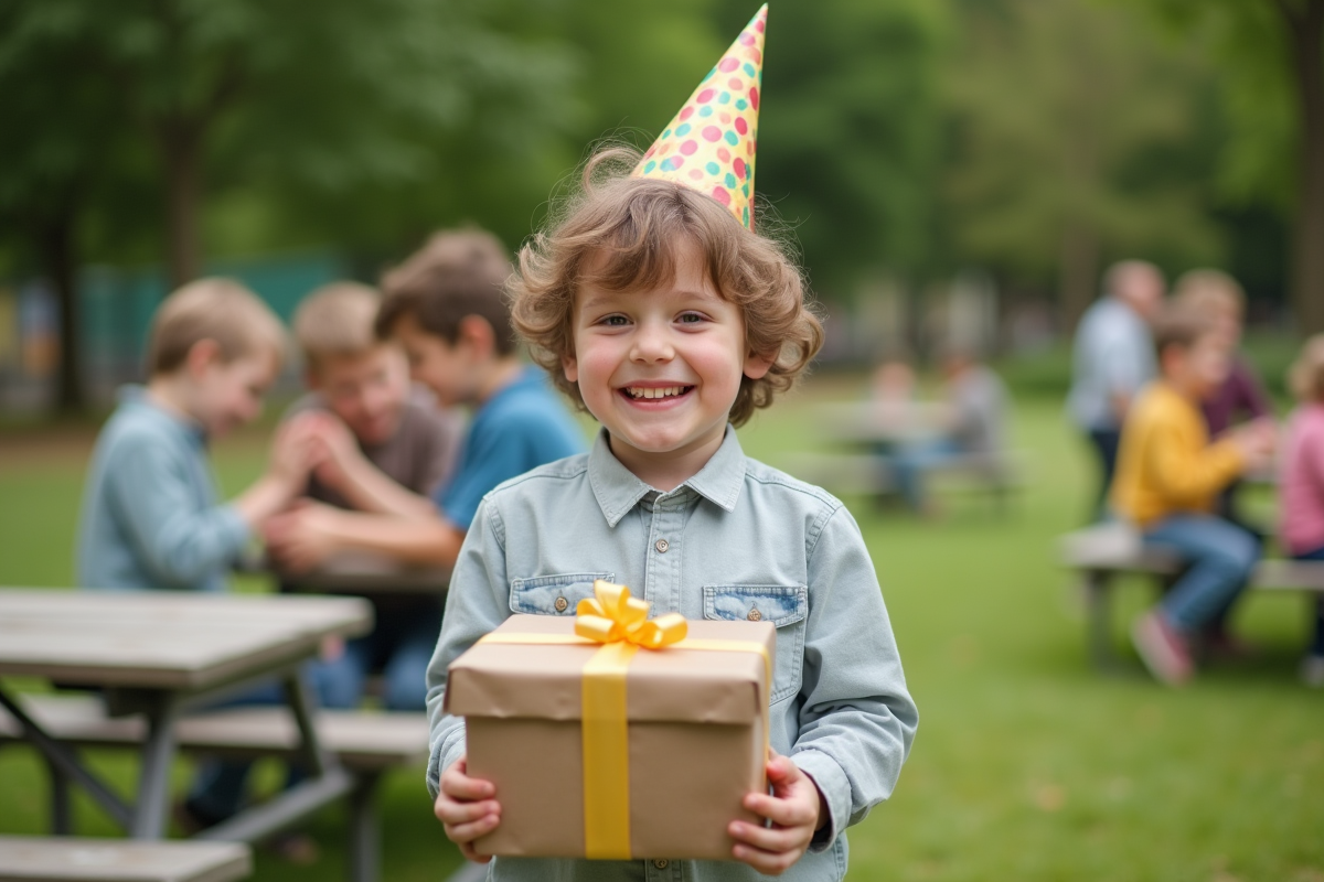 Jeune garçon ouvrant un cadeau lors d