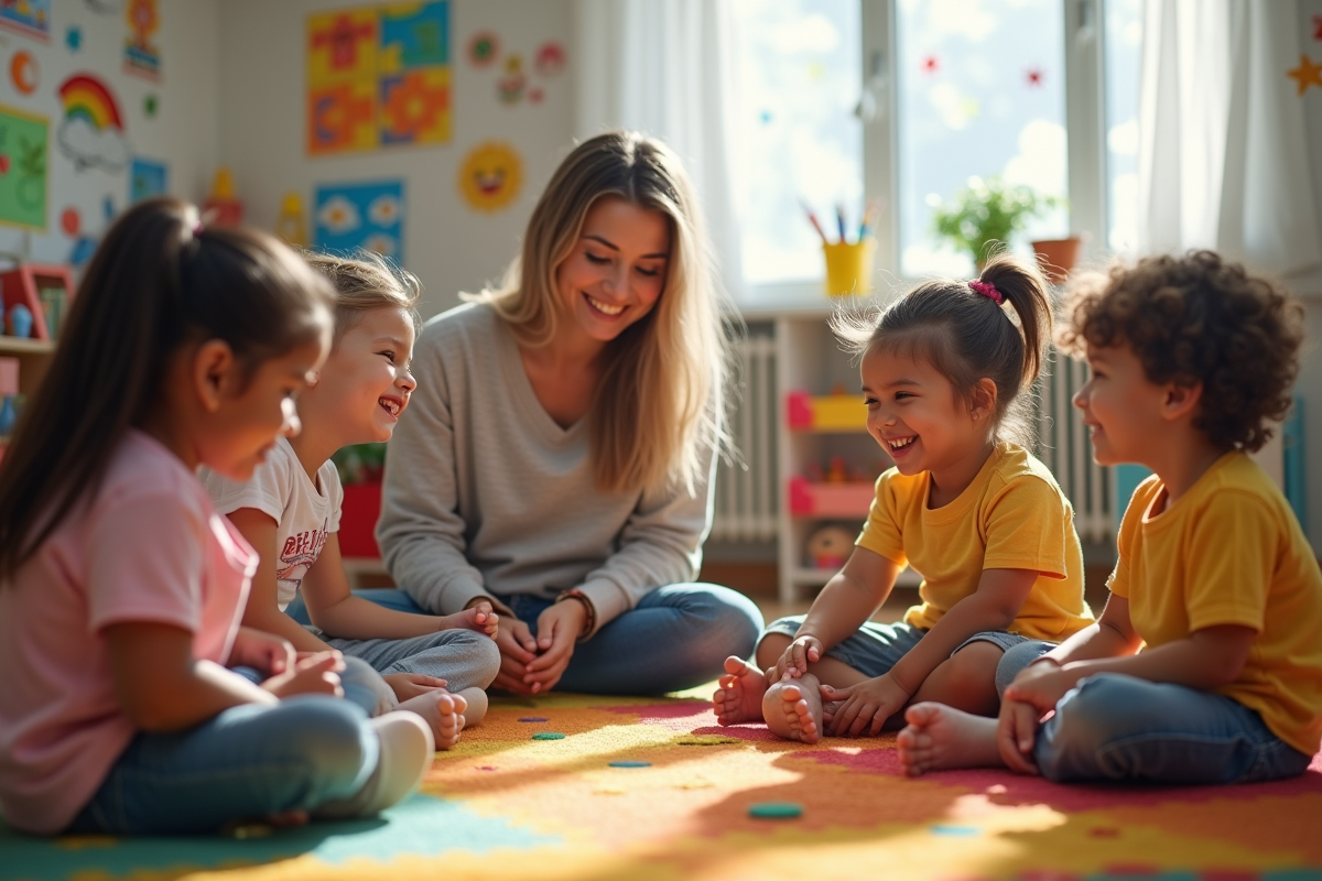Enfants et enseignant participant à une activité en classe