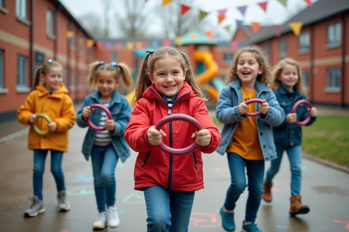 Enfants jouant à la corde à sauter dans la cour d'école