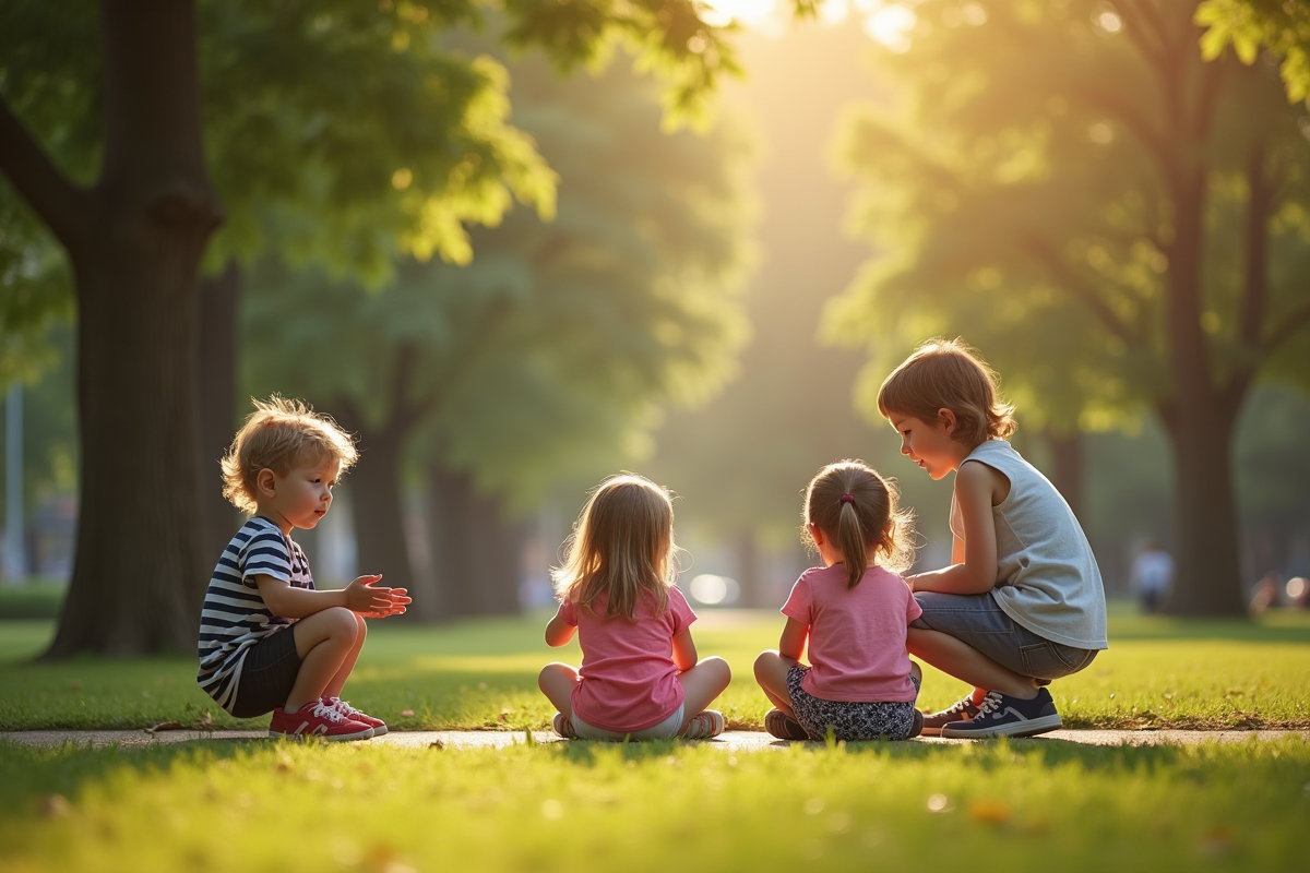 Enfants de trois ans jouant dans un parc en plein air