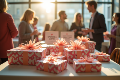 Table d'un evenement communautaire avec prix de tombola et dons