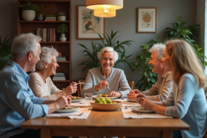 Famille multigenerational partageant un repas convivial