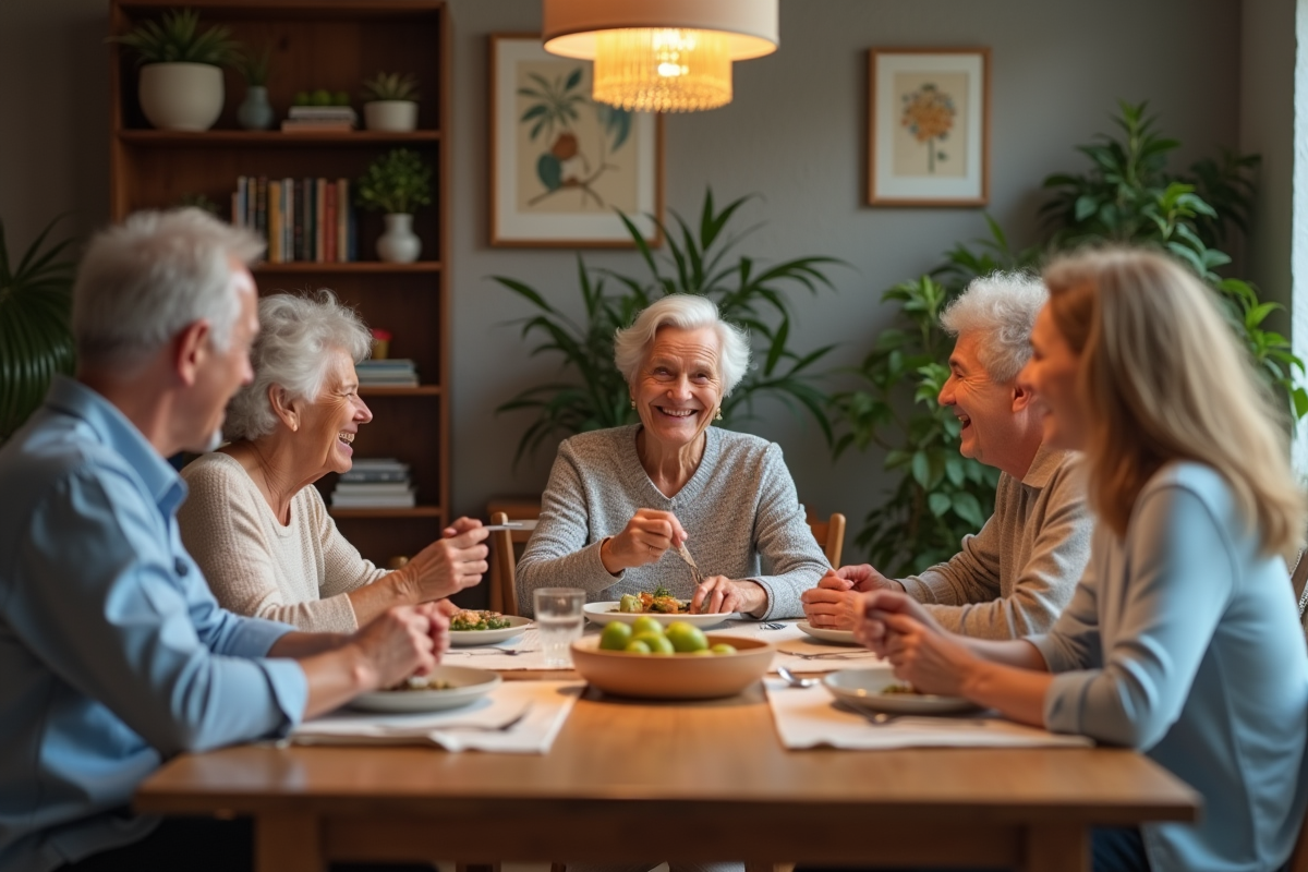Famille multigenerational partageant un repas convivial