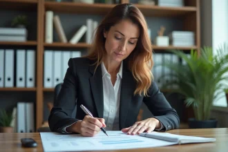 Femme d affaires en réunion de comptes annuels