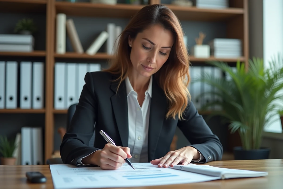 Femme d affaires en réunion de comptes annuels