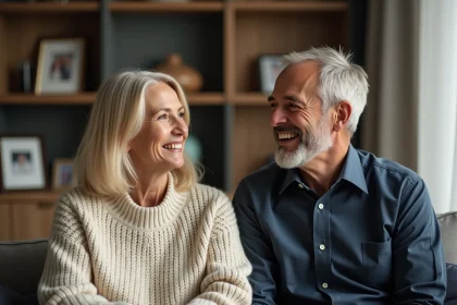 Femme fran&ccedil;aise de 50 ans en conversation chaleureuse