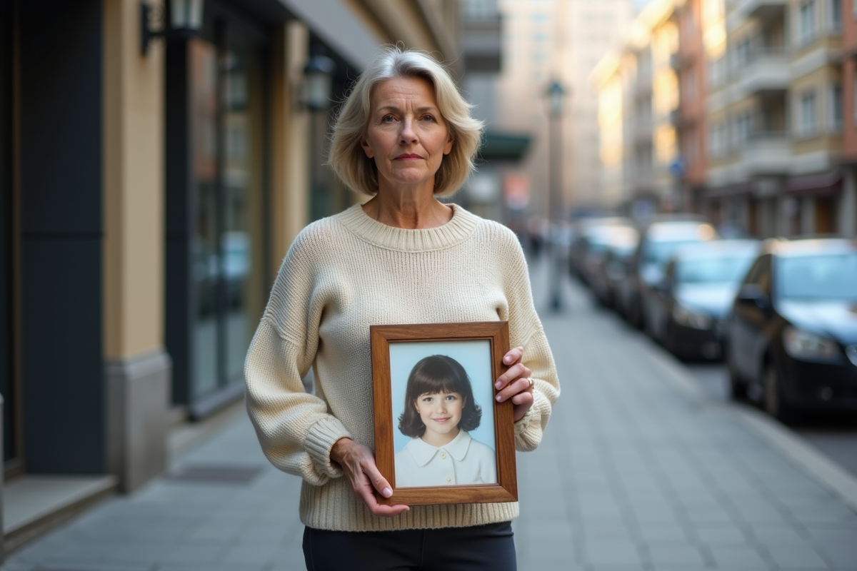 Femme tenant une photo d