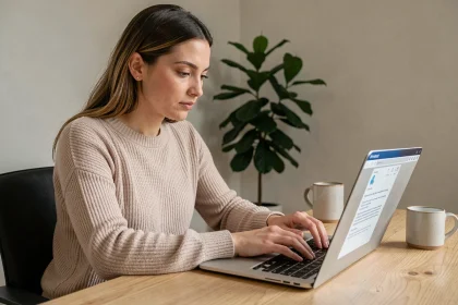 Femme utilisant un ordinateur portable pour récupérer son mot de passe Orchestra mon compte