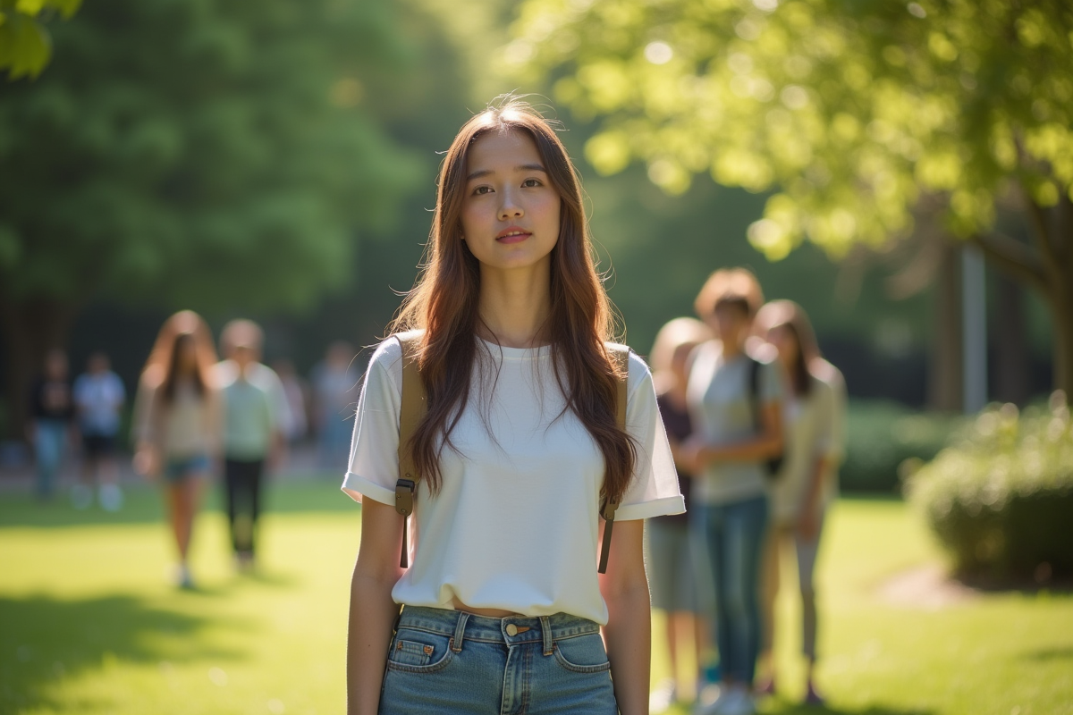 Jeune femme seule dans un parc en pleine nature