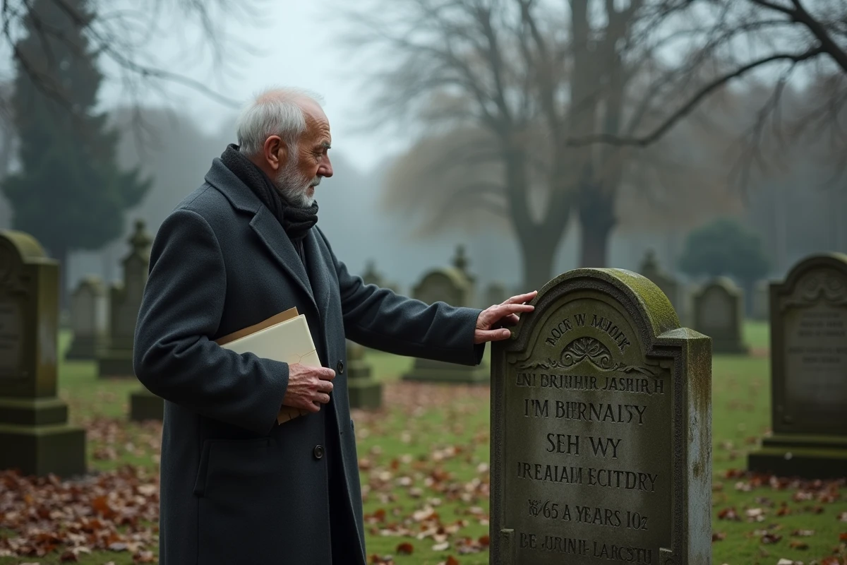 Homme &acirc;g&eacute; dans un cimeti&egrave;re en souvenir d