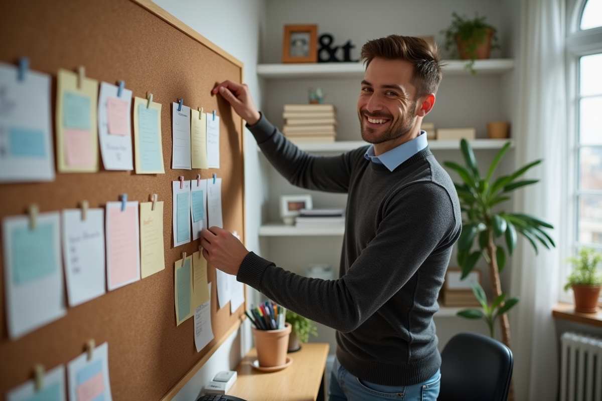 Homme organisant un calendrier dans un bureau à domicile