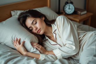 Jeune femme dormant paisiblement dans sa chambre confortable