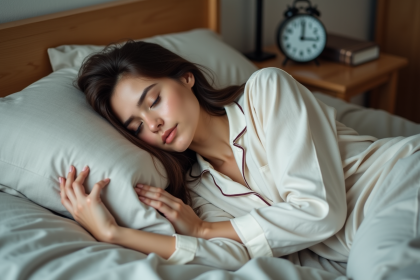 Jeune femme dormant paisiblement dans sa chambre confortable