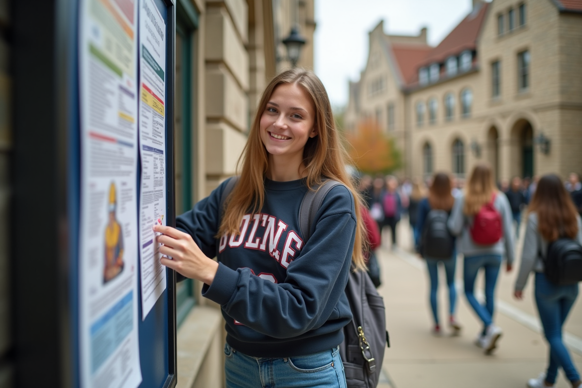 Jeune femme affichant une annonce d