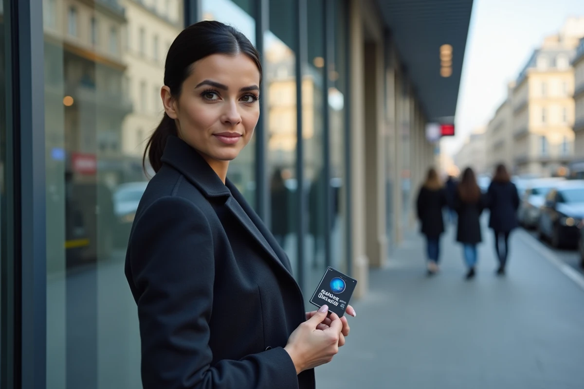 Journaliste de télévision devant un bâtiment médiatique moderne à Paris, tenant un badge de presse, symbole de l'exposition publique et de la vie privée