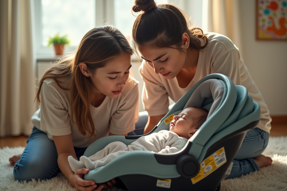 Parents attentifs regardant leur bébé endormi dans la chambre