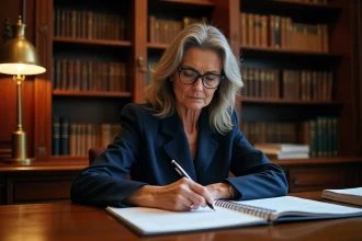 Femme hésitant à signer une procuration pour succession chez le notaire